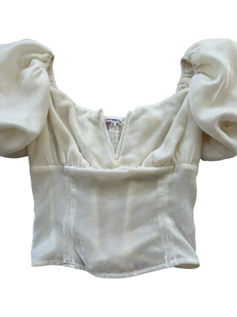 REFORMATION Cream Velvet Puff Sleeve Top Size 2